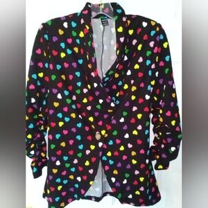 SHEIN Black Blazer With Multicolor Heart Print Women's Size Small